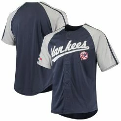 Men's Stitches Navy New York Yankees Button-Down Raglan Replica Jersey