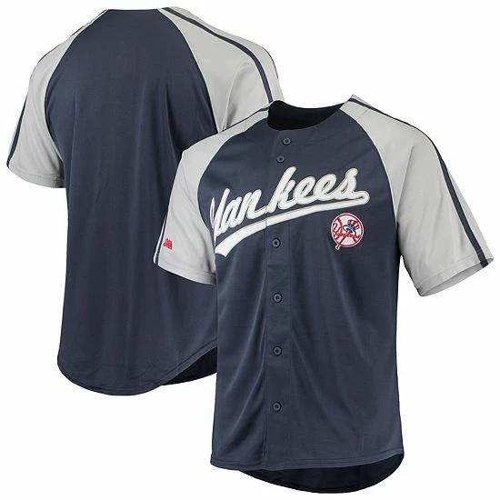 Men's Stitches Navy New York Yankees Button-Down Raglan Replica Jersey