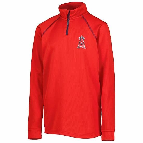 Youth Stitches Red Los Angeles Angels Team Raglan Quarter-Zip Jacket - Image 3