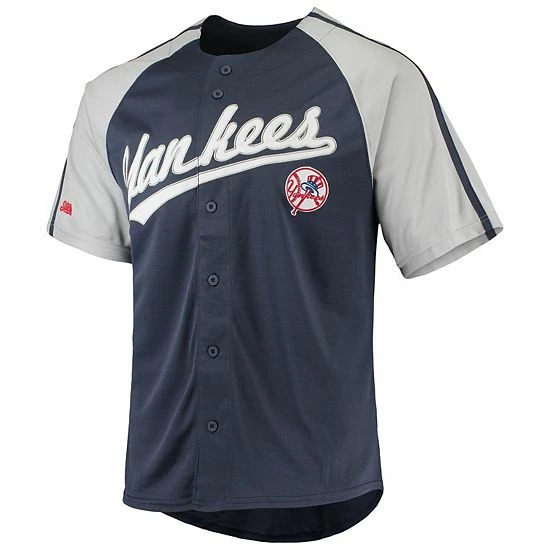 Men's Stitches Navy New York Yankees Button-Down Raglan Replica Jersey - Image 3