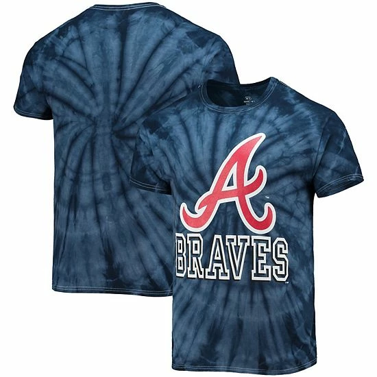 Men's Stitches Navy Atlanta Braves Spider Tie-Dye T-Shirt - Image 2
