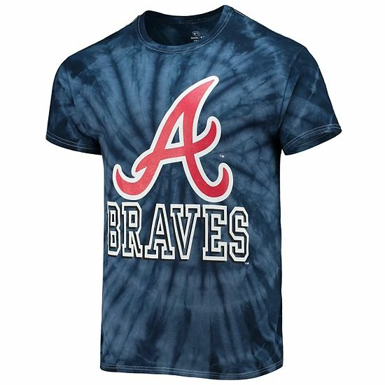 Men's Stitches Navy Atlanta Braves Spider Tie-Dye T-Shirt - Image 3
