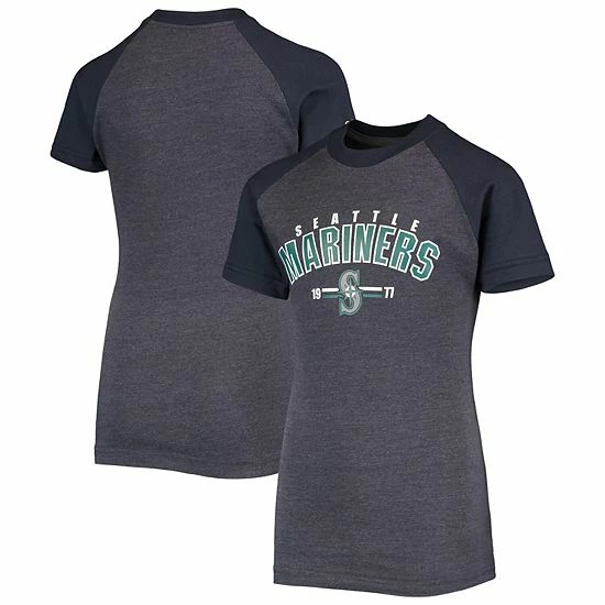 Youth Stitches Heathered Navy Seattle Mariners Raglan T-Shirt