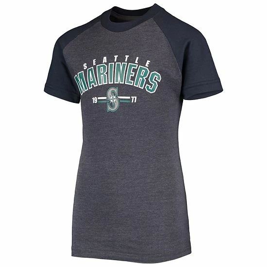 Youth Stitches Heathered Navy Seattle Mariners Raglan T-Shirt - Image 3
