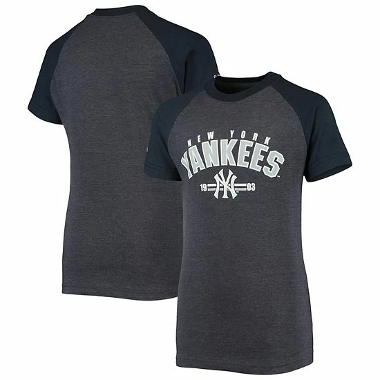 Youth Stitches Heathered Navy New York Yankees Raglan T-Shirt