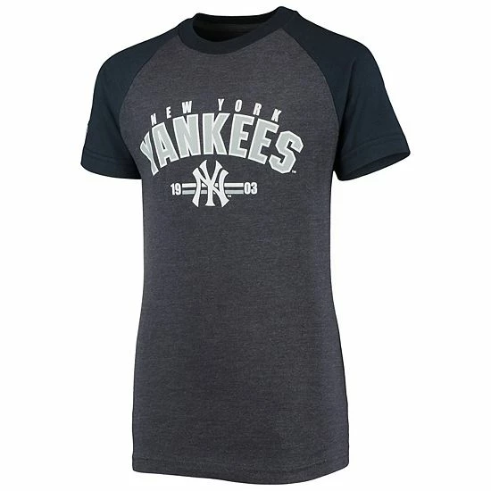 Youth Stitches Heathered Navy New York Yankees Raglan T-Shirt - Image 2