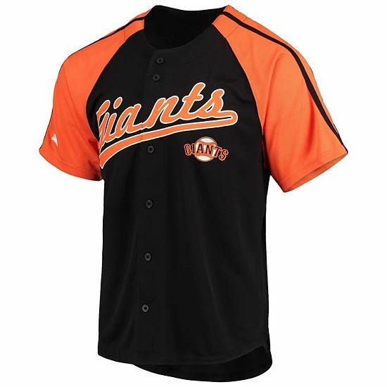Men's Stitches Black San Francisco Giants Button-Down Raglan Replica Jersey - Image 3