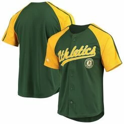 Men's Stitches Green Oakland Athletics Button-Down Raglan Replica Jersey