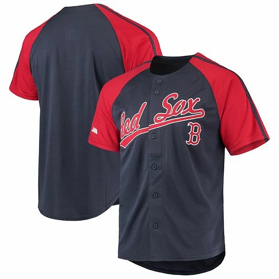Men's Stitches Navy Boston Red Sox Button-Down Raglan Replica Jersey - Image 2