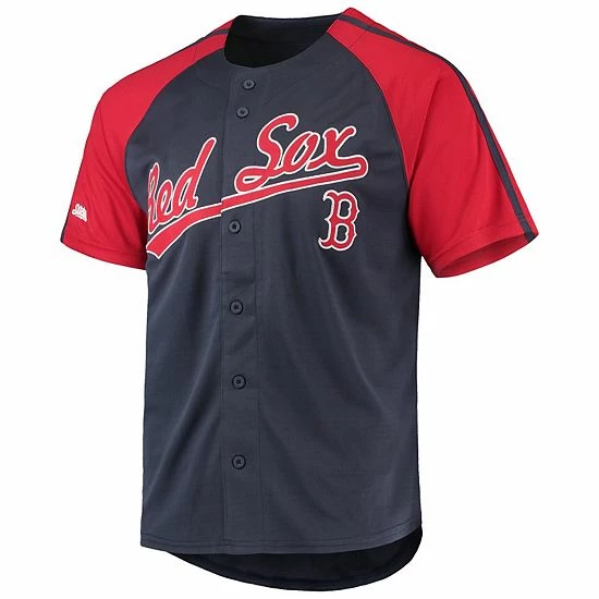 Men's Stitches Navy Boston Red Sox Button-Down Raglan Replica Jersey - Image 3