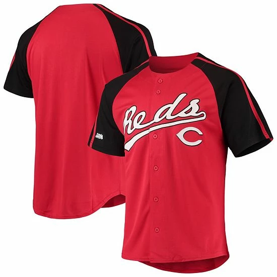 Men's Stitches Red Cincinnati Reds Button-Down Raglan Replica Jersey - Image 2