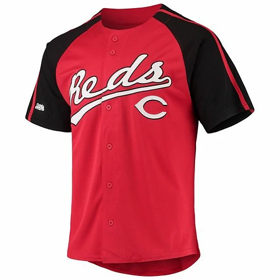Men's Stitches Red Cincinnati Reds Button-Down Raglan Replica Jersey - Image 3
