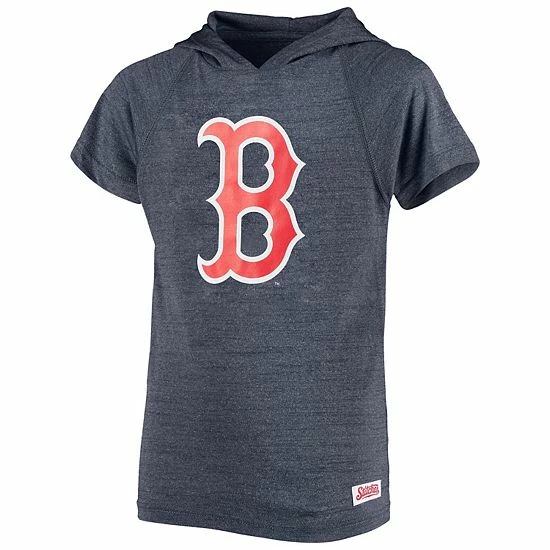 Youth Stitches Heathered Navy Boston Red Sox Raglan Short Sleeve Pullover Hoodie - Image 2