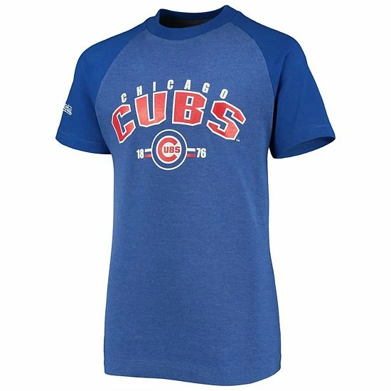 Youth Stitches Heathered Royal Chicago Cubs Raglan T-Shirt - Image 3