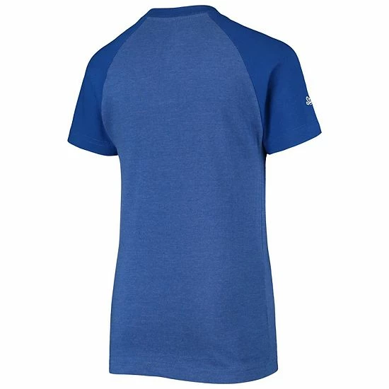 Youth Stitches Heathered Royal Chicago Cubs Raglan T-Shirt - Image 4