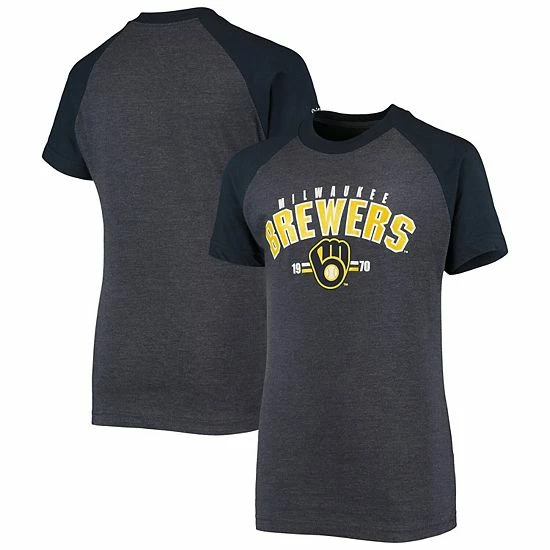 Youth Stitches Heathered Navy Milwaukee Brewers Raglan T-Shirt - Image 2