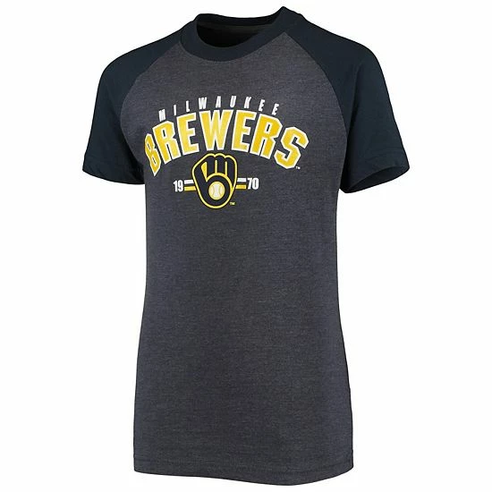 Youth Stitches Heathered Navy Milwaukee Brewers Raglan T-Shirt - Image 3