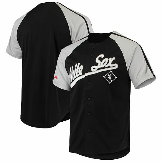 Men's Stitches Black Chicago White Sox Button-Down Raglan Replica Jersey - Image 2