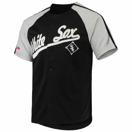 Men's Stitches Black Chicago White Sox Button-Down Raglan Replica Jersey - Image 3