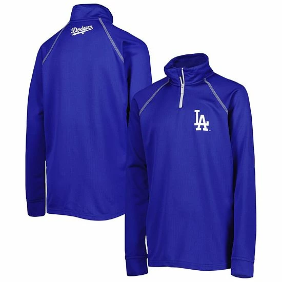 Youth Stitches Royal Los Angeles Dodgers Team Raglan Quarter-Zip Jacket - Image 2