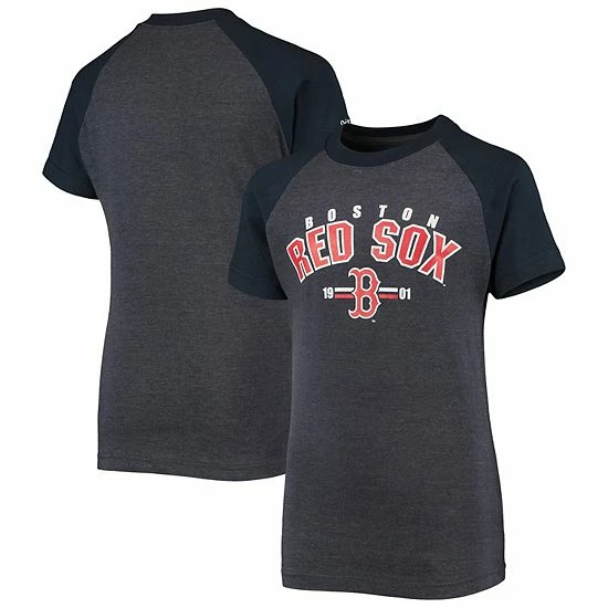 Youth Stitches Heathered Navy Boston Red Sox Raglan T-Shirt