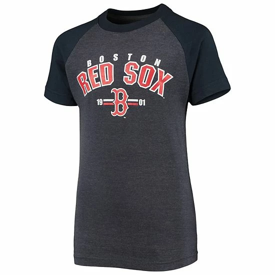 Youth Stitches Heathered Navy Boston Red Sox Raglan T-Shirt - Image 2