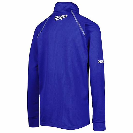 Youth Stitches Royal Los Angeles Dodgers Team Raglan Quarter-Zip Jacket - Image 4