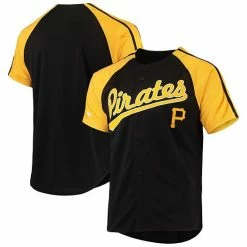 Men's Stitches Black Pittsburgh Pirates Button-Down Raglan Replica Jersey