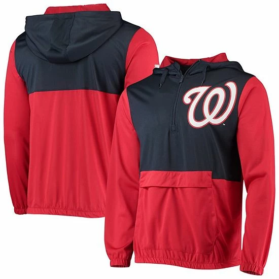 Men's Stitches Red/Navy Washington Nationals Anorak Hoodie Half-Zip Jacket - Image 2