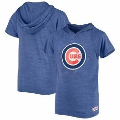 Youth Stitches Heathered Royal Chicago Cubs Raglan Short Sleeve Pullover Hoodie