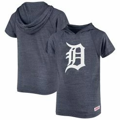 Youth Stitches Heathered Navy Detroit Tigers Raglan Short Sleeve Pullover Hoodie