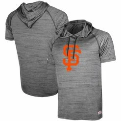 Men's Stitches Heathered Black San Francisco Giants Raglan Short Sleeve Pullover Hoodie