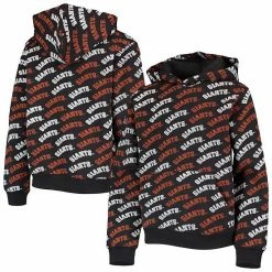 Youth Stitches Black San Francisco Giants Allover Print Raglan Pullover Hoodie