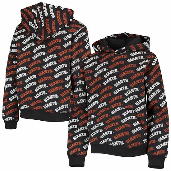 Youth Stitches Black San Francisco Giants Allover Print Raglan Pullover Hoodie
