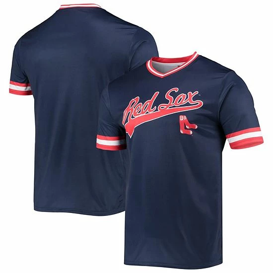 Men's Stitches Navy/Red Boston Red Sox Cooperstown Collection V-Neck Team Color Jersey - Image 2