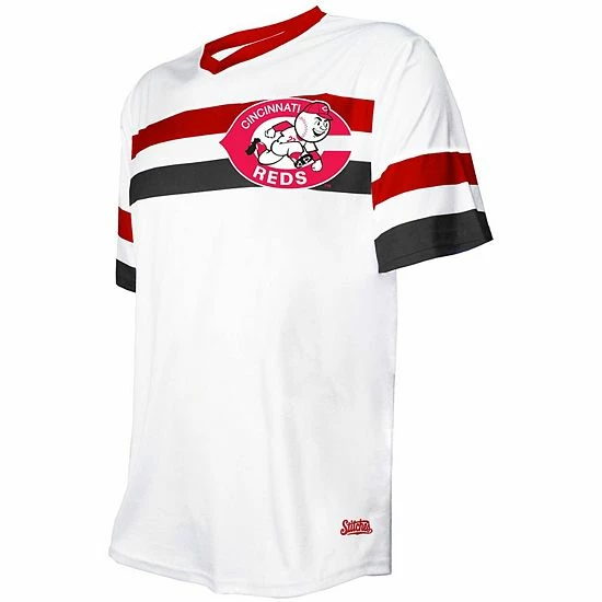 Men's Stitches White Cincinnati Reds Cooperstown Collection V-Neck Jersey