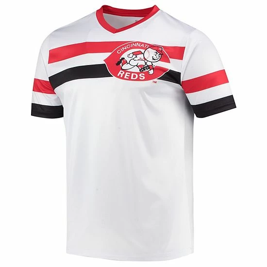 Men's Stitches White Cincinnati Reds Cooperstown Collection V-Neck Jersey - Image 2