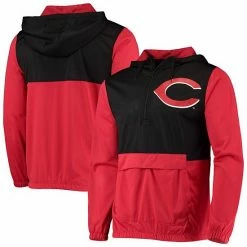 Men's Stitches Red/Black Cincinnati Reds Anorak Hoodie Half-Zip Jacket