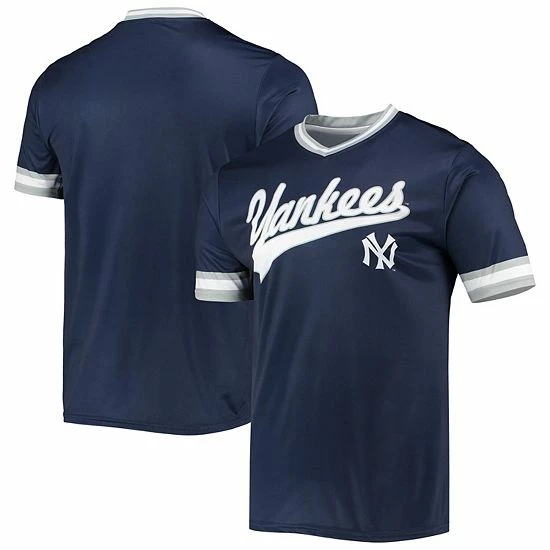 Men's Stitches Navy/Gray New York Yankees Cooperstown Collection V-Neck Team Color Jersey - Image 2