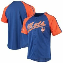 Men's Stitches Royal New York Mets Button-Down Raglan Replica Jersey