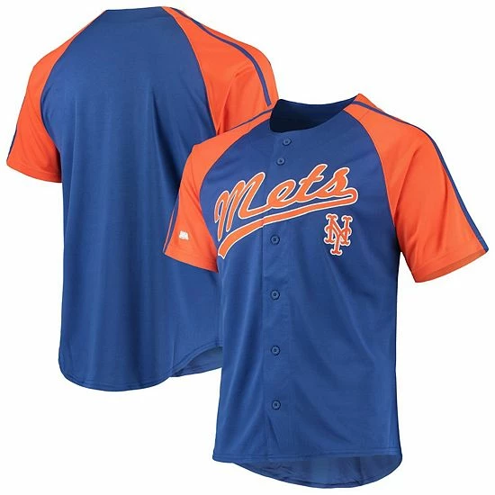 Men's Stitches Royal New York Mets Button-Down Raglan Replica Jersey