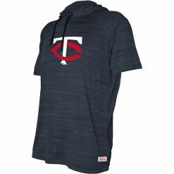 Men's Stitches Heathered Navy Minnesota Twins Raglan Short Sleeve Pullover Hoodie
