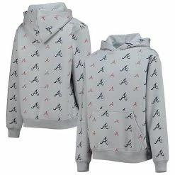 Youth Stitches Heathered Gray Atlanta Braves Allover Print Pullover Hoodie