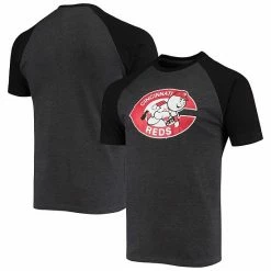 Men's Stitches Heathered Black Cincinnati Reds Raglan T-Shirt