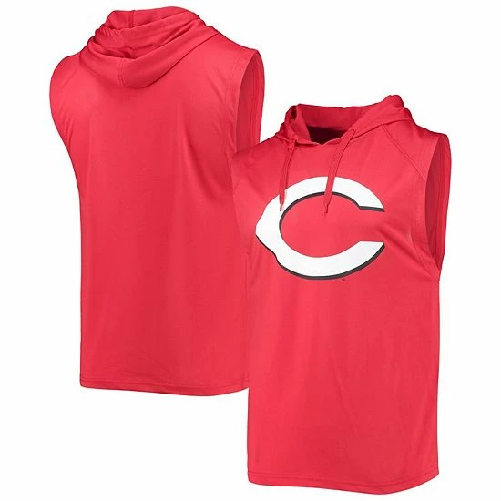 Men's Stitches Red Cincinnati Reds Sleeveless Pullover Hoodie - Image 2