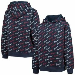Youth Stitches Navy Atlanta Braves Allover Print Pullover Hoodie