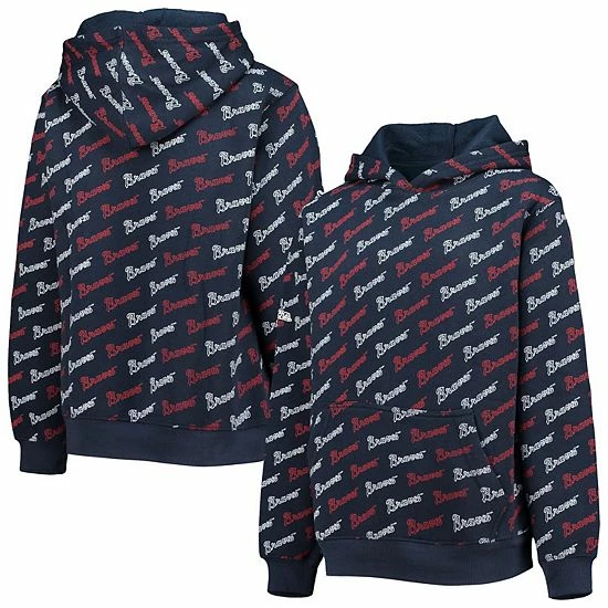 Youth Stitches Navy Atlanta Braves Allover Print Pullover Hoodie