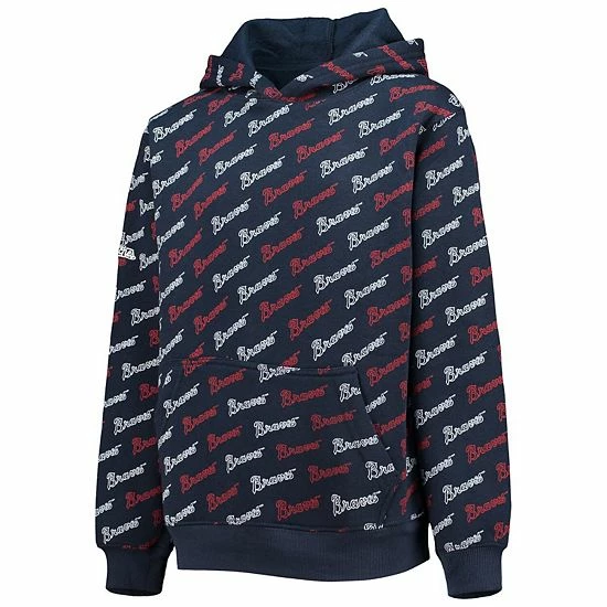 Youth Stitches Navy Atlanta Braves Allover Print Pullover Hoodie - Image 3