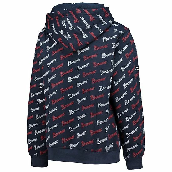 Youth Stitches Navy Atlanta Braves Allover Print Pullover Hoodie - Image 4