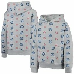 Youth Stitches Heathered Gray Chicago Cubs Allover Print Pullover Hoodie
